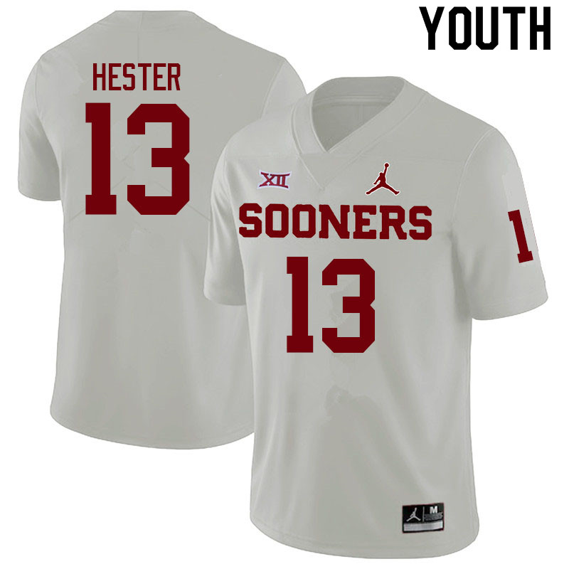Youth #13 J.J. Hester Oklahoma Sooners College Football Jerseys Sale-White